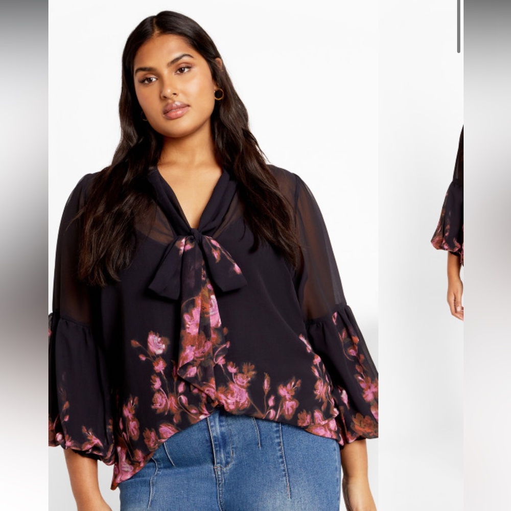 Floral Black Sheer Women's Top city chic  XXL 24
